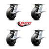 Service Caster 6 Inch Heavy Duty Polyolefin Caster Set with Roller Bearings and Brakes SCC SCC-35S620-POR-SLB-4